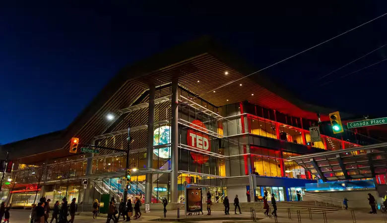 Exterior of the convention centre at night